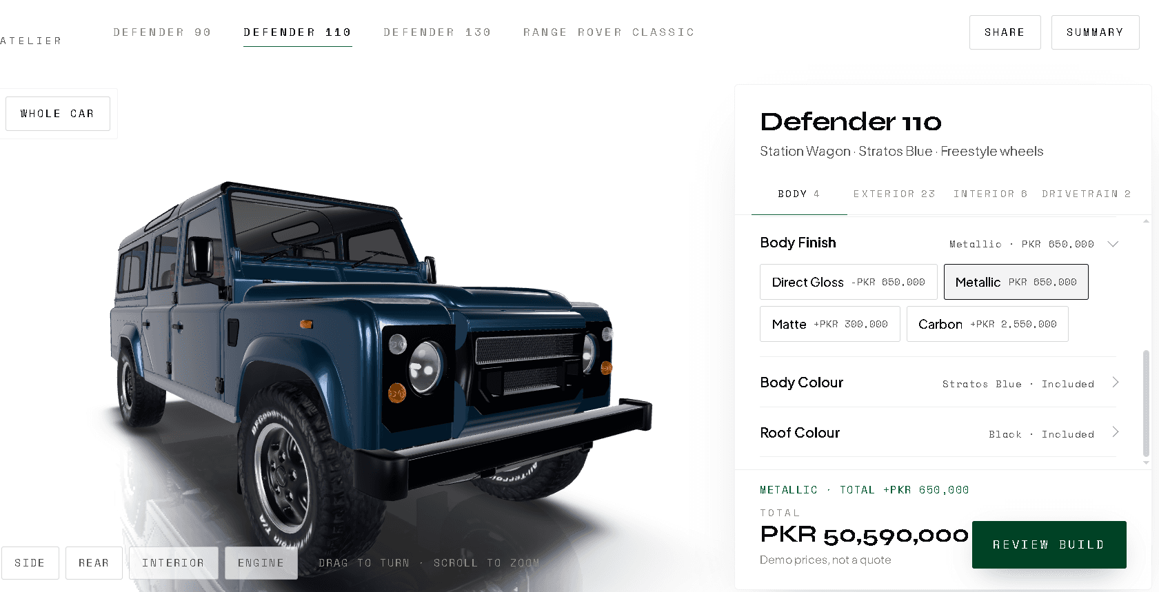 Custom 3D Vehicle Configurator - An interactive 3D configurator for a custom Land Rover build company, designed to make complex vehicle options visual and easier to explore.